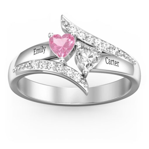 Anello da sogno diagonale con pietre di cuore