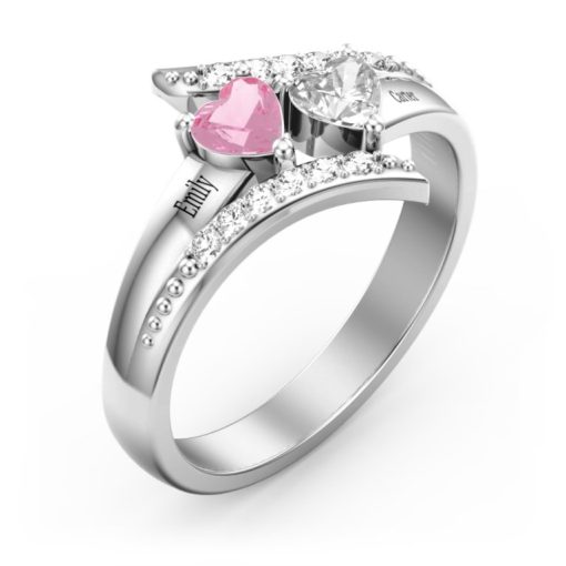 Anello da sogno diagonale con pietre di cuore