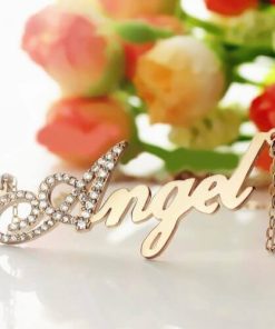 Collana con nome con scritta in oro rosa Pietre preziose iniziali iniziali
