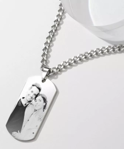 Collier d'étiquette gravé avec photo pour homme avec gravure en acier inoxydable