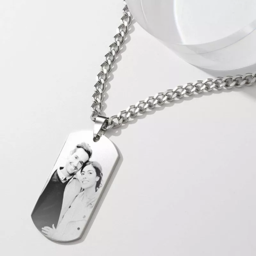 Collier d'étiquette gravé avec photo pour homme avec gravure en acier inoxydable