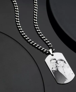 Collier d'étiquette gravé avec photo pour homme avec gravure en acier inoxydable