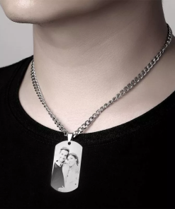 Collier d'étiquette gravé avec photo pour homme avec gravure en acier inoxydable