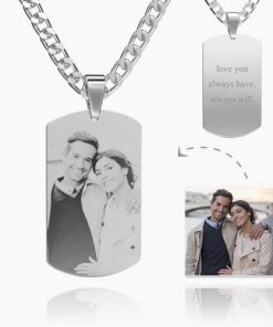 Collier d'étiquette gravé avec photo pour homme avec gravure en acier inoxydable