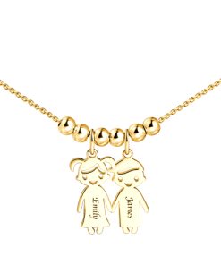 Collier Mère & #039; S avec Breloques Enfants Plaqué Or 14K