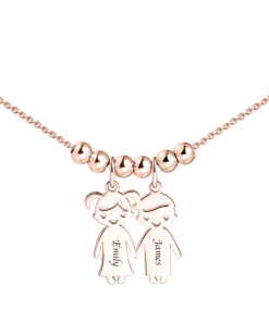 Collier Mère & #039; Avec Breloques Enfants Plaqué Or Rose