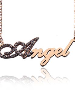Collana con nome con scritta in oro rosa Pietre preziose iniziali iniziali