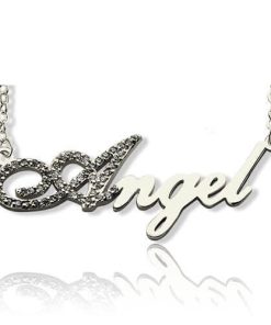 Collana in argento sterling con nome della collana, pietra di nascita completa iniziale