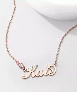 Collana personalizzata con nome Birthstone placcata in oro rosa