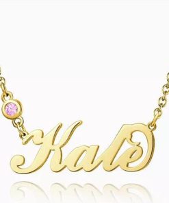 Collana personalizzata con nome Birthstone placcata in oro 14k