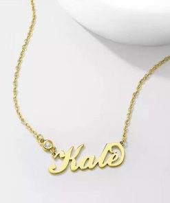 Collana personalizzata con nome Birthstone placcata in oro 14k