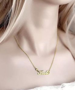 Collana personalizzata con nome Birthstone placcata in oro 14k