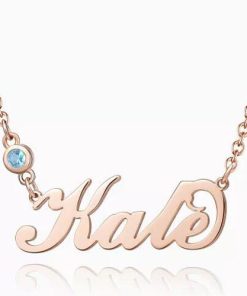 Collana personalizzata con nome Birthstone placcata in oro rosa