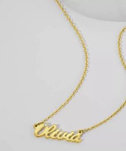 Collar con nombre CZ personalizado chapado en oro de 14 k