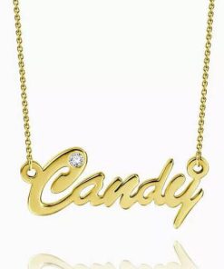 Collana con nome cz personalizzato placcato in oro 14k