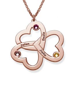 Collier Triple Cœur personnalisé avec placage en or rose