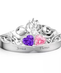 Anneau de promesse de princesse couronne de naissance personnalisé avec pierre gravée en argent