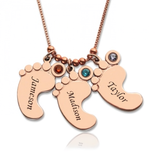 Personnalisé Mère & #039; s Collier Bébé Pieds Charme - Plaqué Or Rose