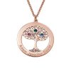 Collar de árbol de la vida con círculo de enchapado en oro rosa con piedras natales