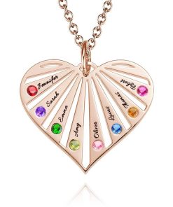 Collier familial avec pierres de naissance en plaqué or rose