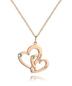 Collier gravé deux cœurs avec placage en or rose