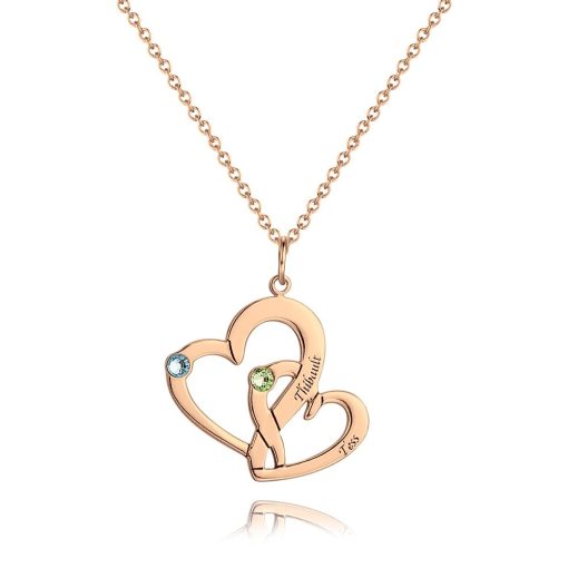Collana a due cuori incisa con placcatura in oro rosa
