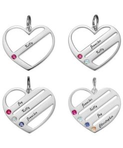 Collana a cuore di Birthstone con nomi incisi