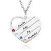 Collar de corazón de piedra de nacimiento con nombres grabados