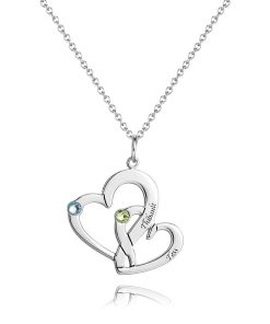 Collier gravé deux cœurs