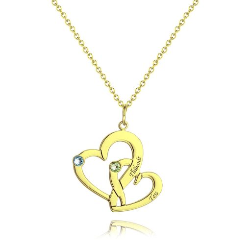 Collana a due cuori incisa con placcatura in oro