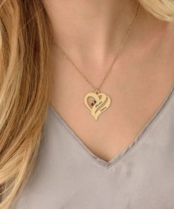 Dos corazones para siempre un collar con piedras natales - Chapado en oro