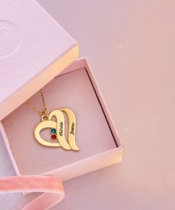 Dos corazones para siempre un collar con piedras natales - Chapado en oro
