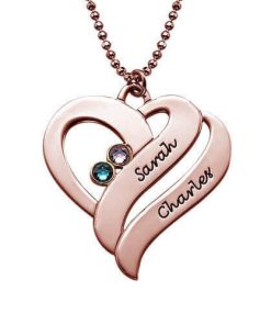 Zwei Herzen für immer Eine Halskette mit Geburtssteinen - Rose Gold Plated