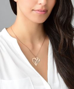 Collier Deux Cœurs pour Toujours avec Pierres de Naissance - Plaqué Or Rose