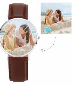 Montre photo unisexe bracelet en cuir marron