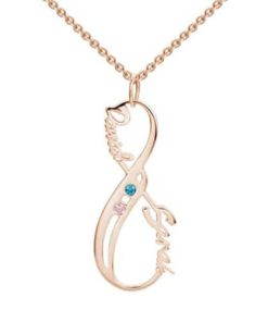 Collar con nombre de infinito vertical con piedras de nacimiento chapado en oro rosa