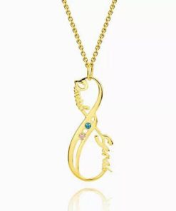 Collar con nombre de infinito vertical con piedras de nacimiento chapado en oro de 14K