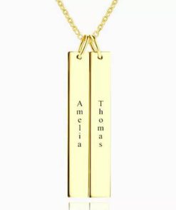 Collar grabado de doble barra chapado en oro de 14 k