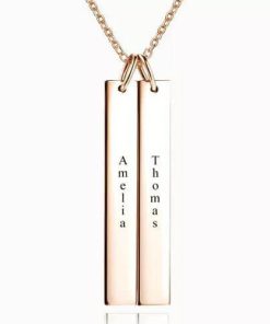 Collier Deux Barres Verticales Avec Gravure Plaqué Or Rose