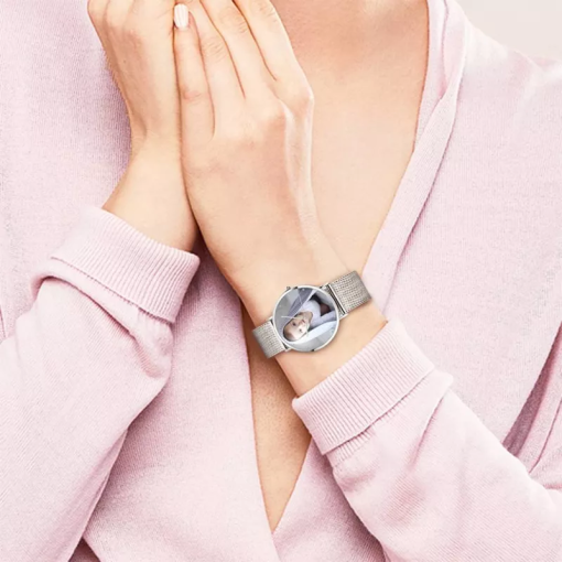 Montre photo avec bracelet en alliage pour femme