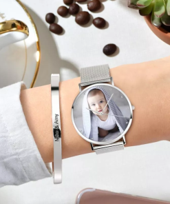 Montre photo avec bracelet en alliage pour femme