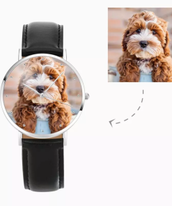 Montre photo femme bracelet en cuir noir