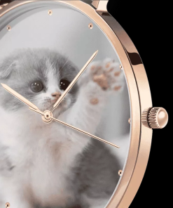 Orologio da donna in oro rosa con foto cinturino in pelle marrone