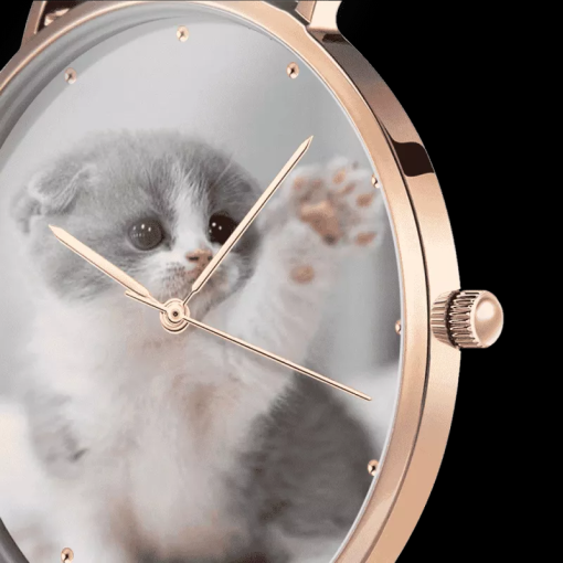 Orologio da donna in oro rosa con foto cinturino in pelle marrone