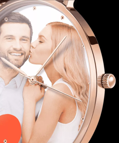 Orologio da donna in oro rosa con foto cinturino in pelle rossa