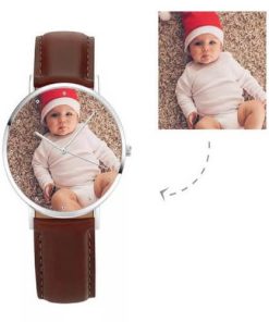 Montre photo femme bracelet en cuir marron