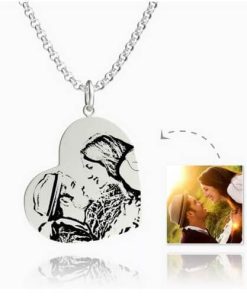 Collier Tag Gravé Photo Coeur Verticale Femme Argent