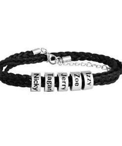 Personalisierte Sterling Silber Männer Braid Black Armband mit kleinen benutzerdefinierten Armbändern