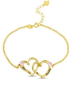 Benutzerdefinierte Doppelherz Gravur Name Armband In Gold
