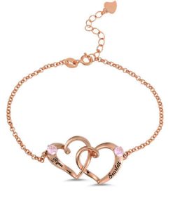 Benutzerdefinierte Doppelherz Gravur Name Armband In Roségold